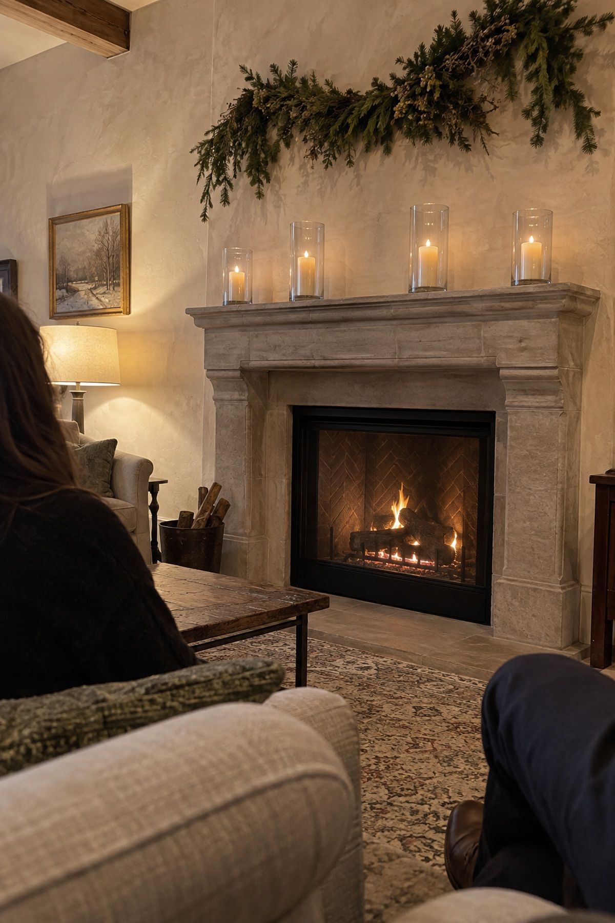 Candles on a mantel with safe clearances