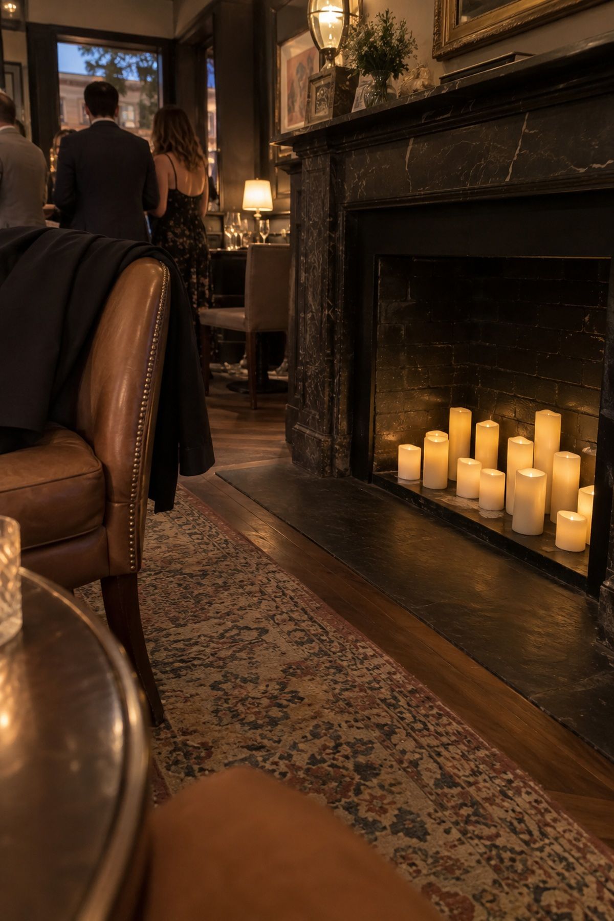 Unused fireplace filled with LED candles