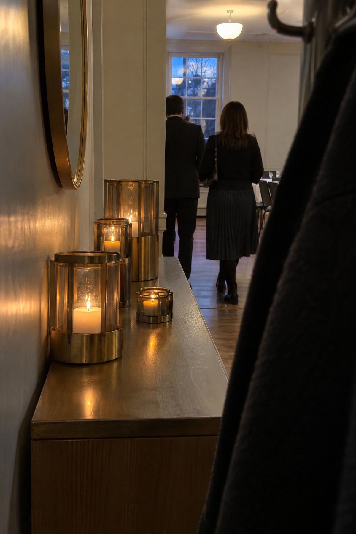 Brass candle holders with a golden glow