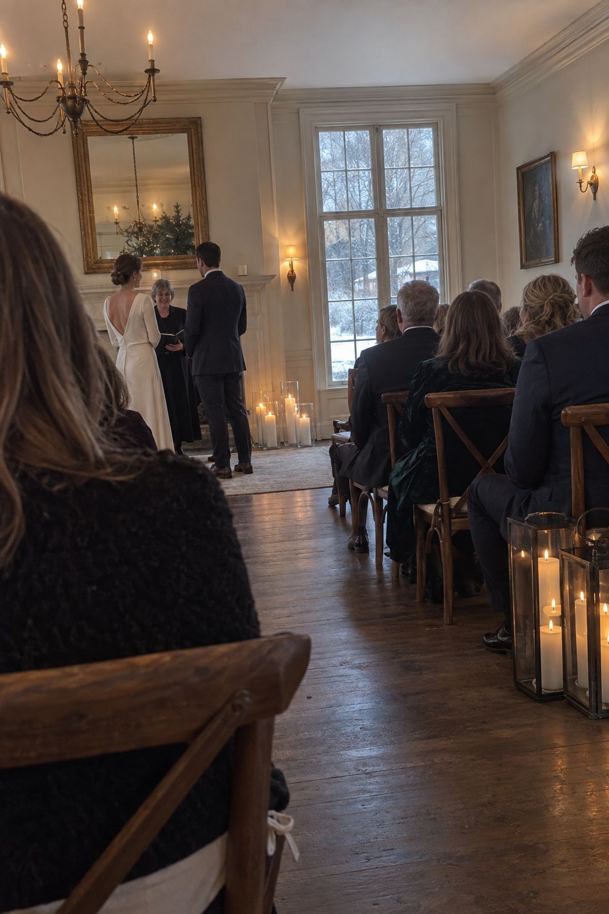 Candles framing a small ceremony