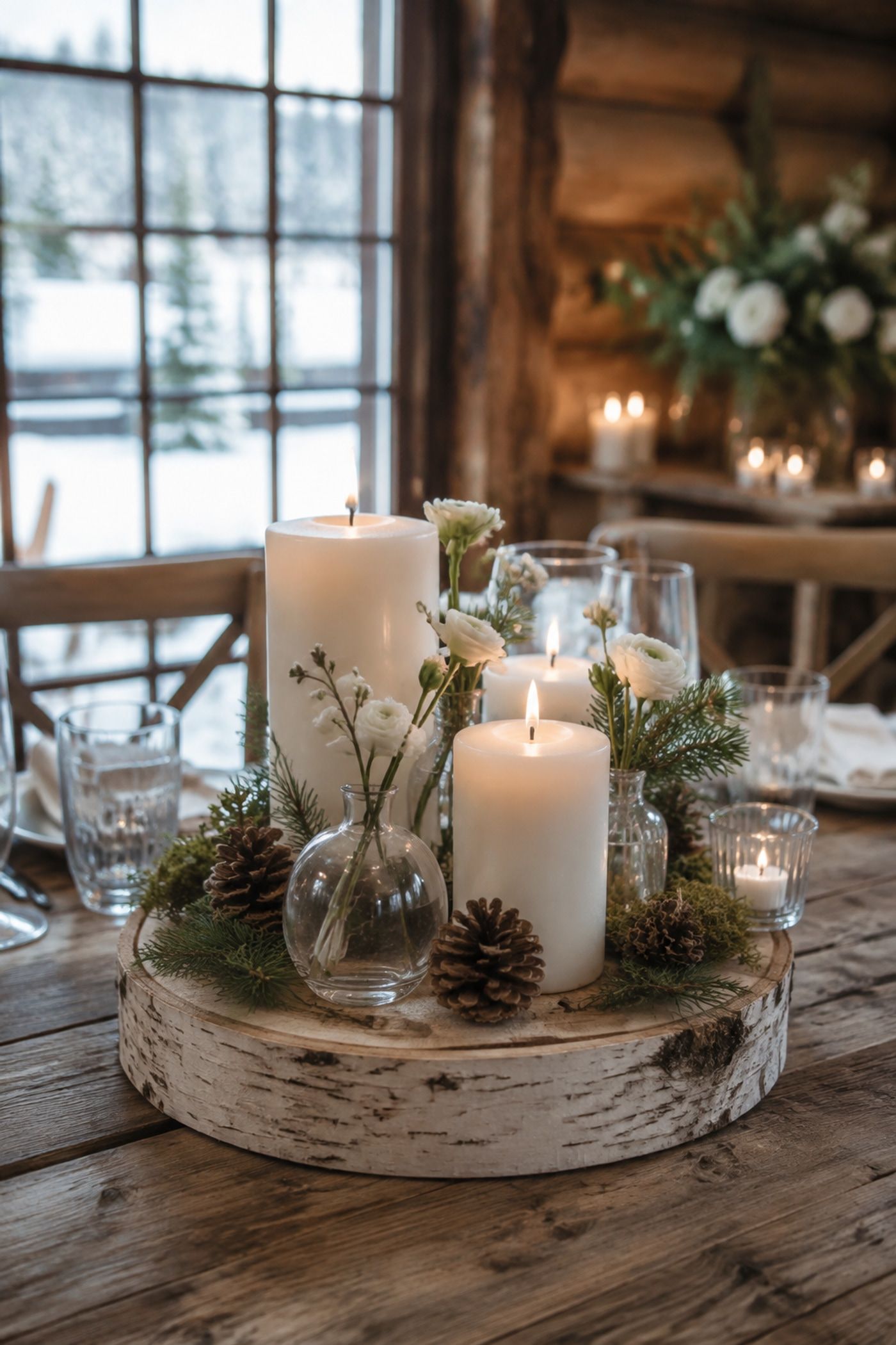 Candles set on birch slices