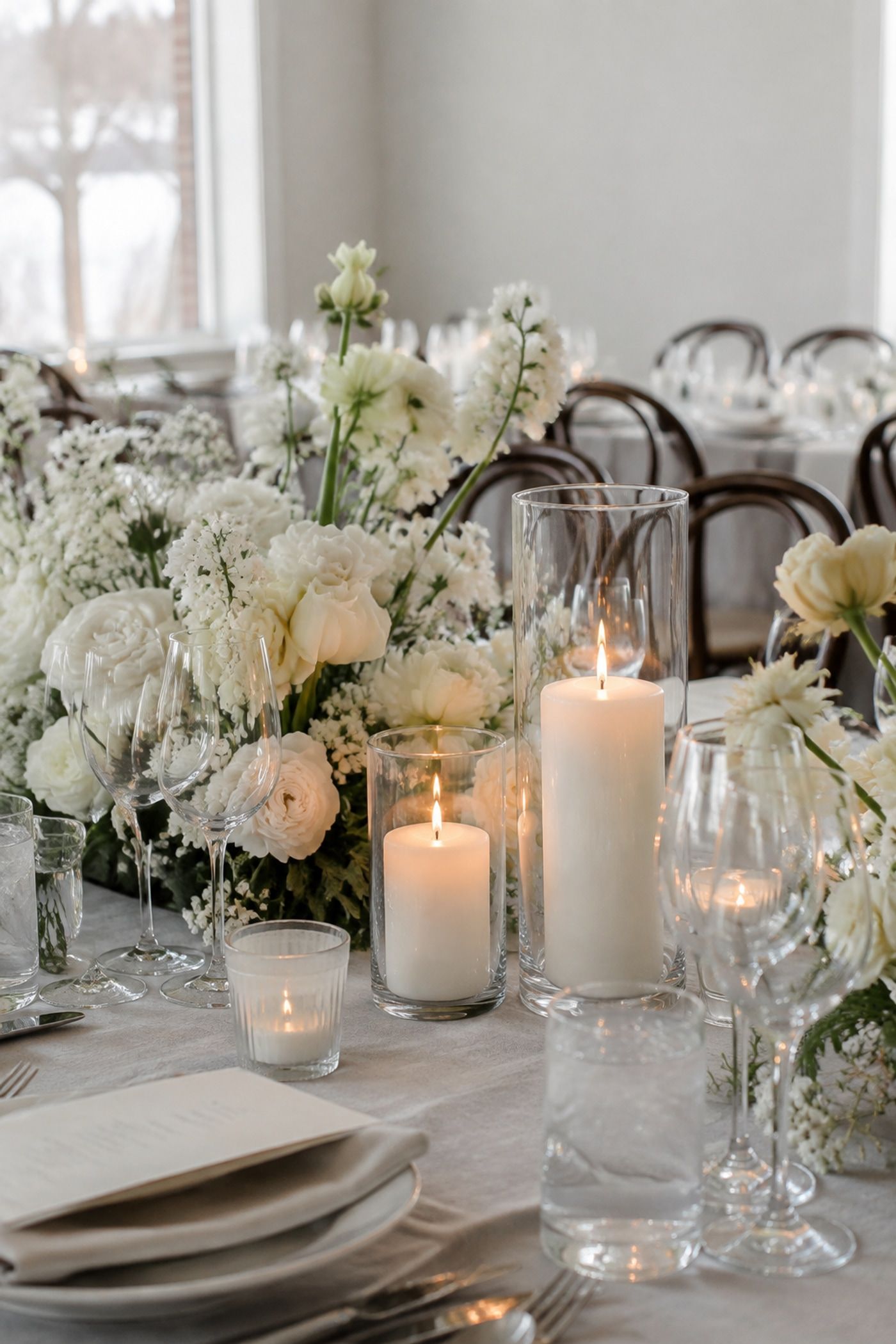 All-white winter centerpieces