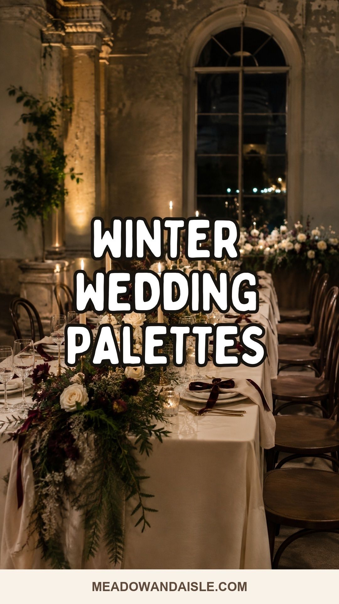 Winter wedding color palettes arranged for an intimate candlelit reception