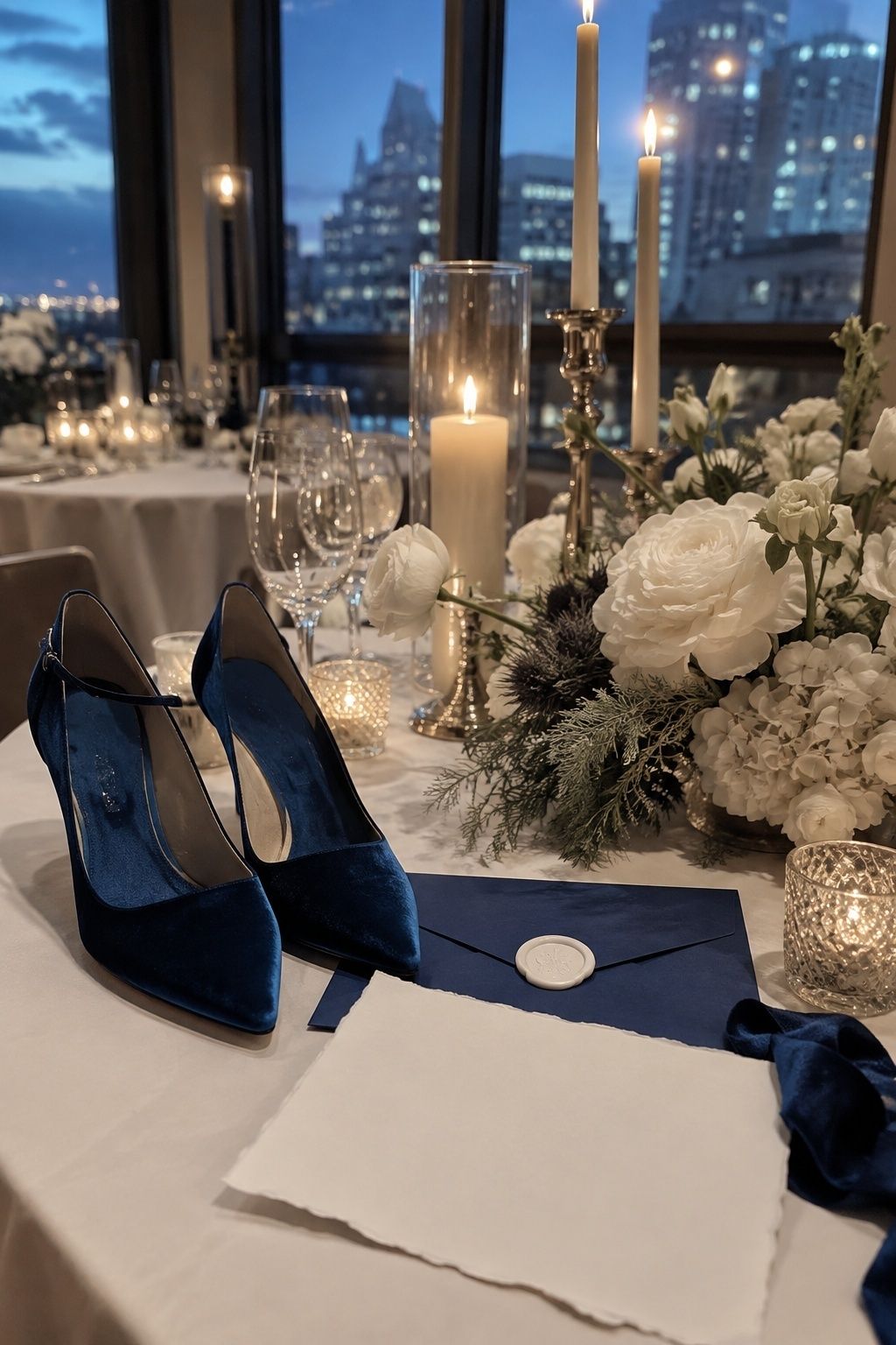 Sapphire white and pewter winter wedding accessories
