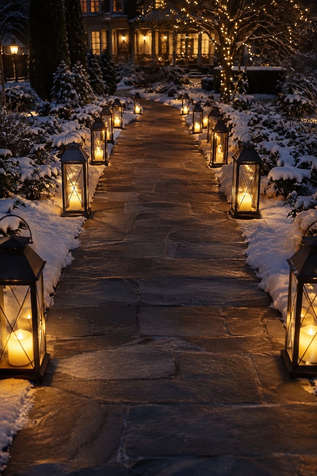 Walkway lined with lanterns