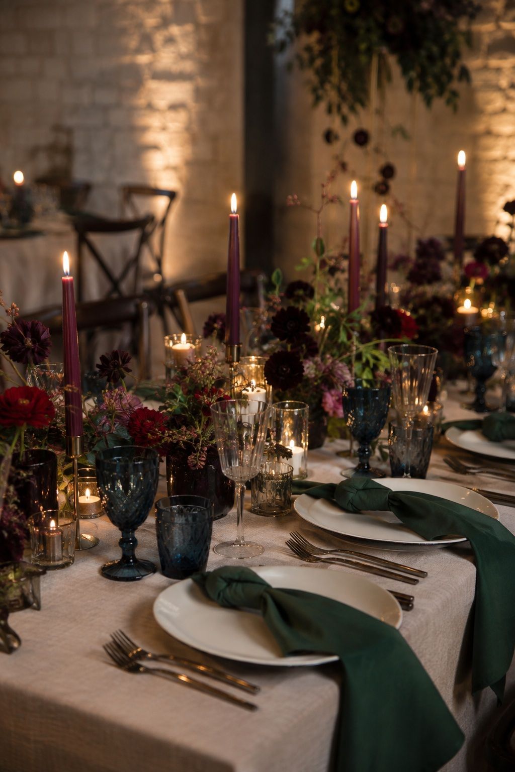 Moody jewel-tone reception tables