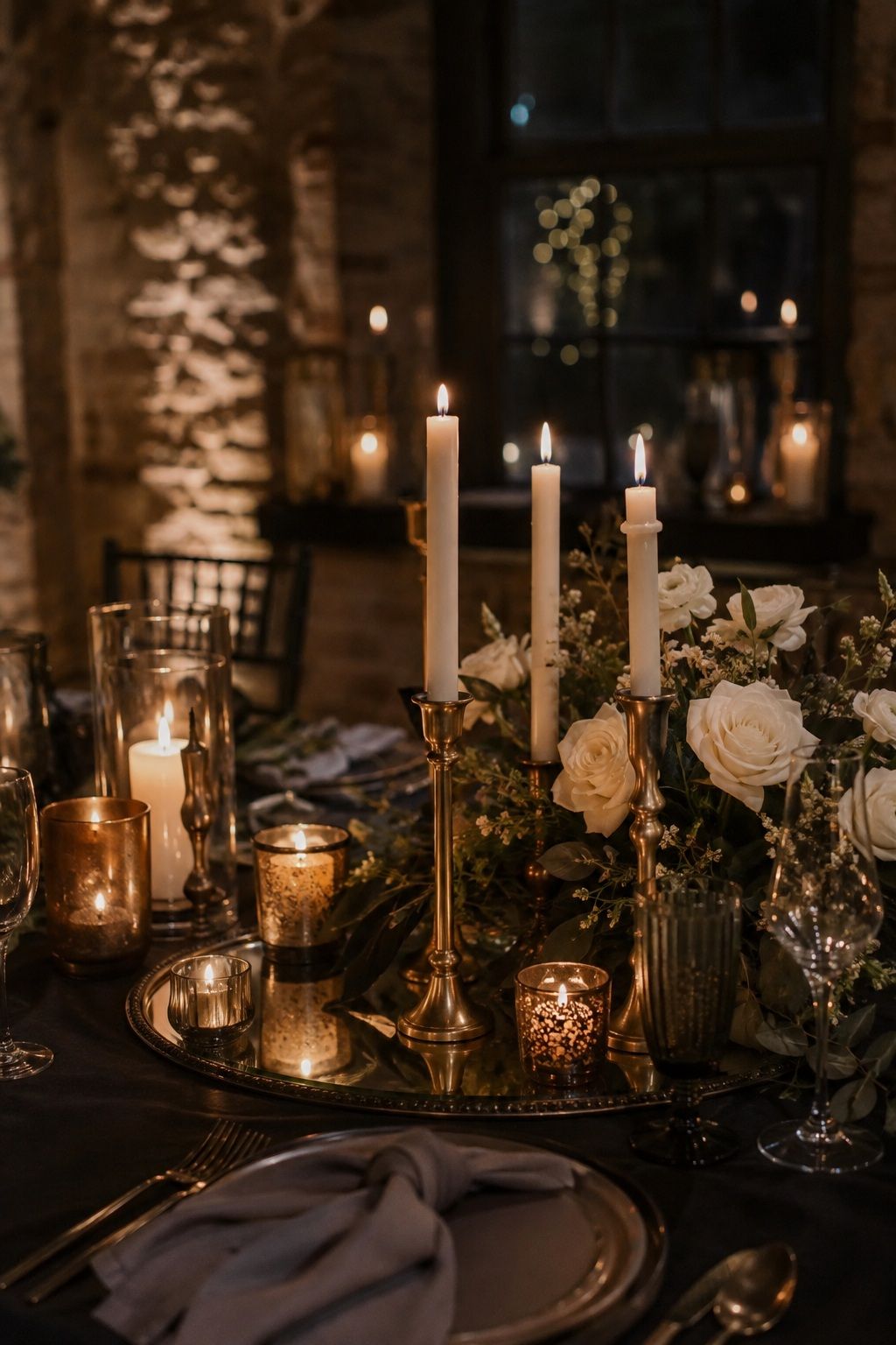 Mix of warm metallic candle holders