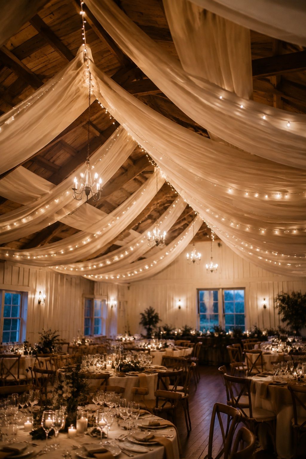 Reception ceiling draped with fabric