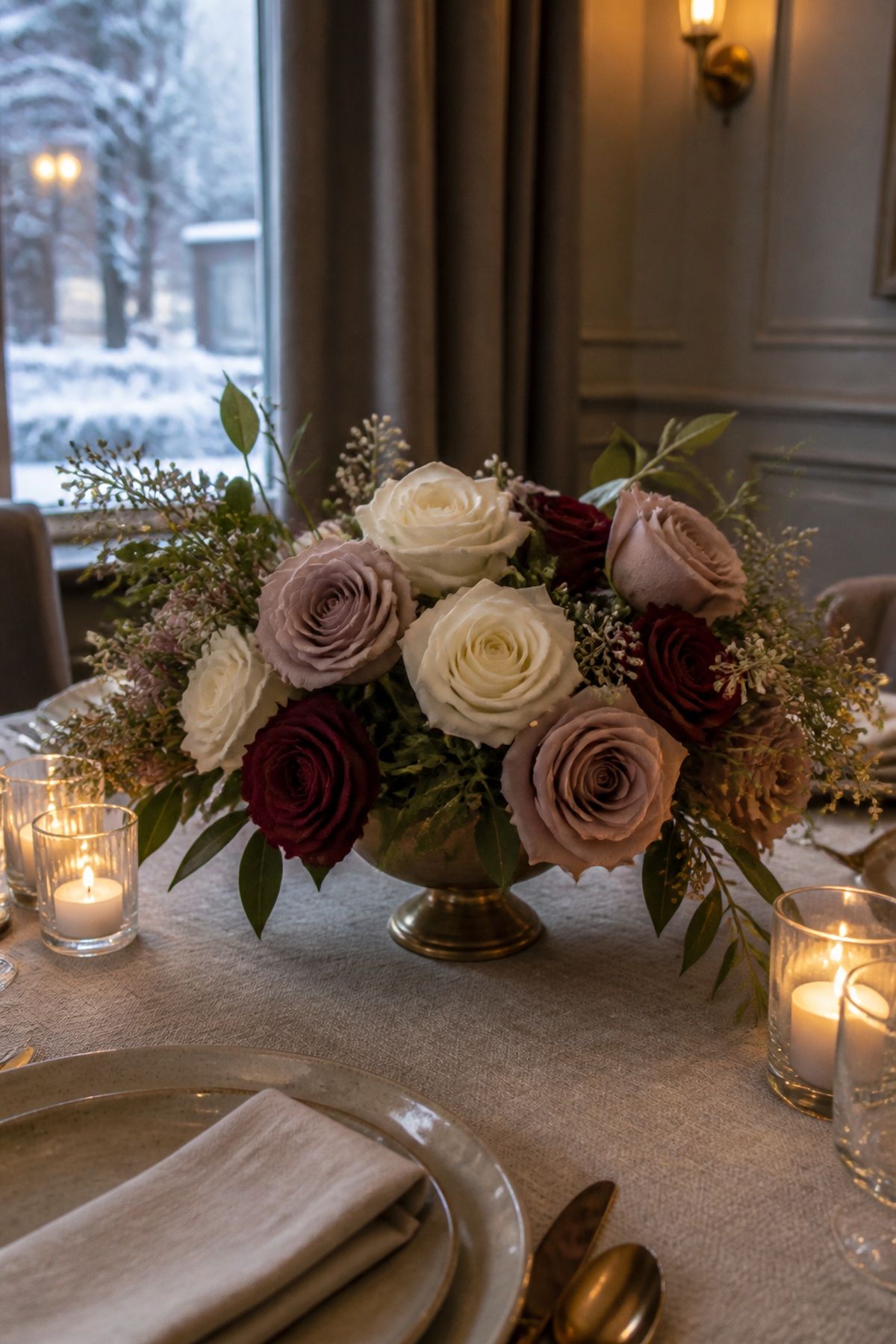 Roses in a winter color palette