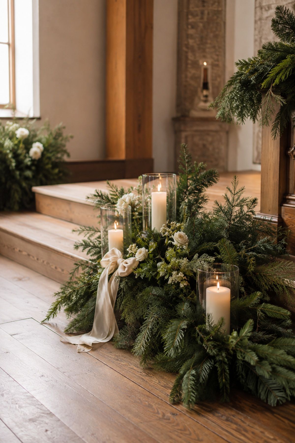 Evergreen base for winter florals