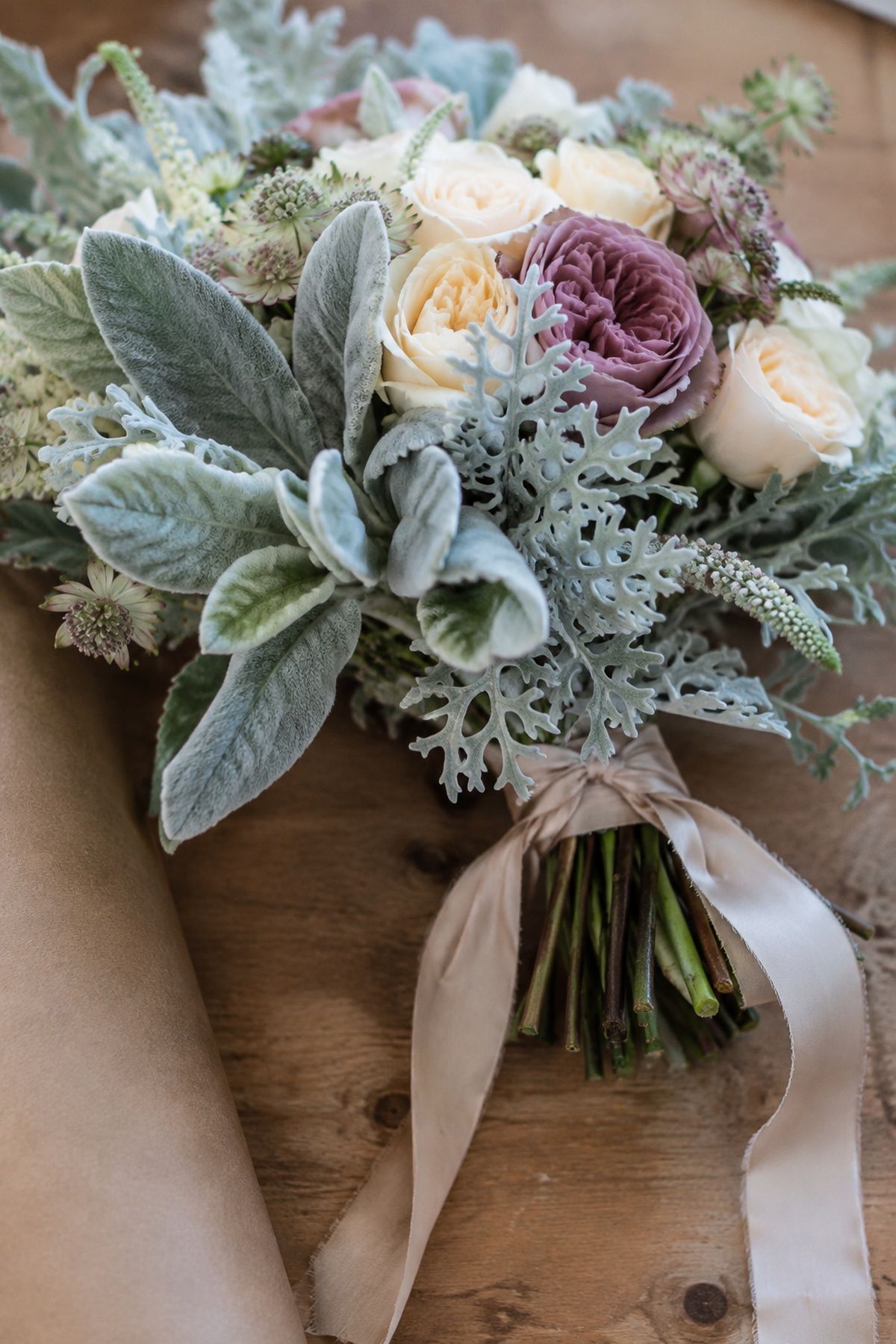 Dusty Miller And Lamb’s Ear For Silver Texture winter wedding flower idea with intimate Meadow & Aisle styling