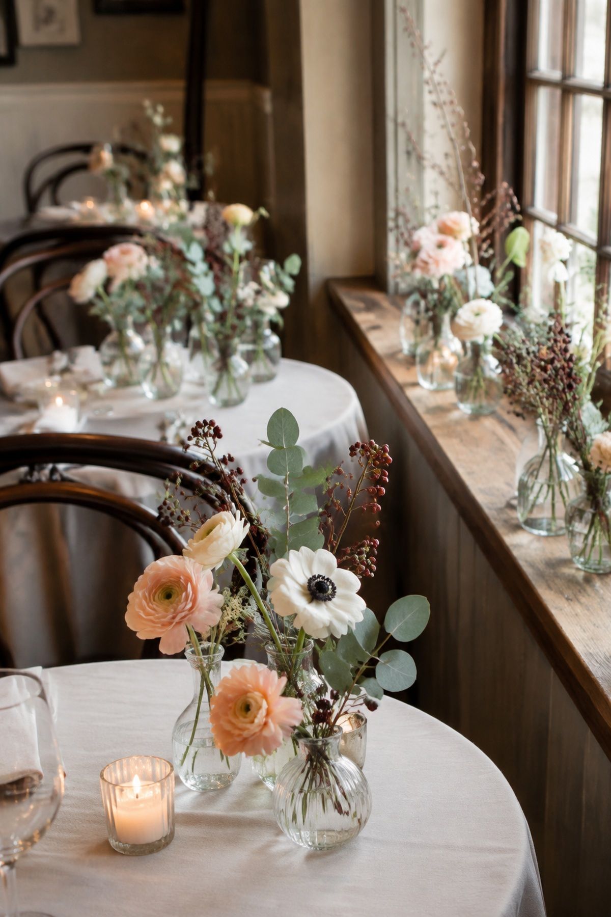 Bud vases for a small winter wedding