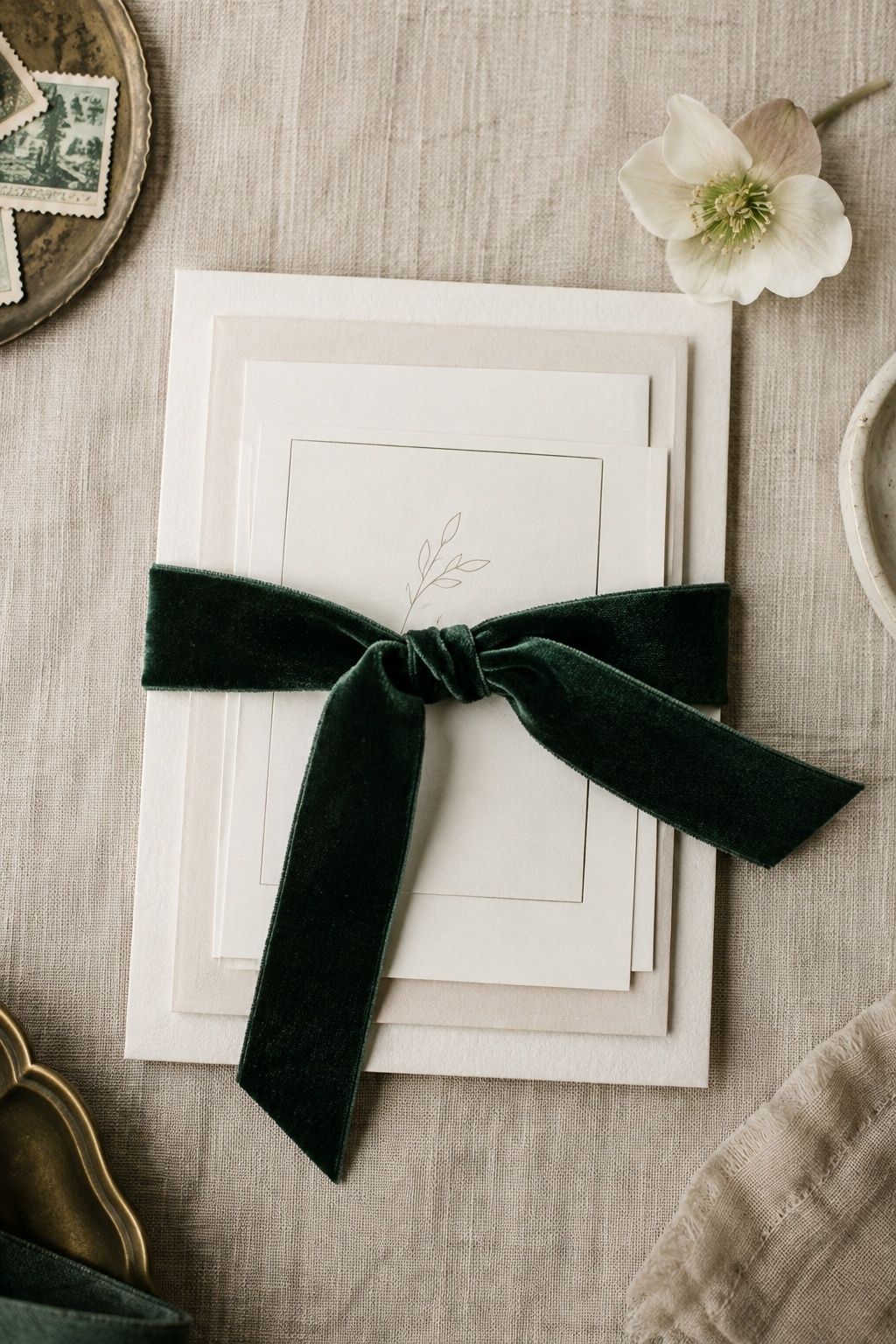 Invitation wrapped in velvet ribbon