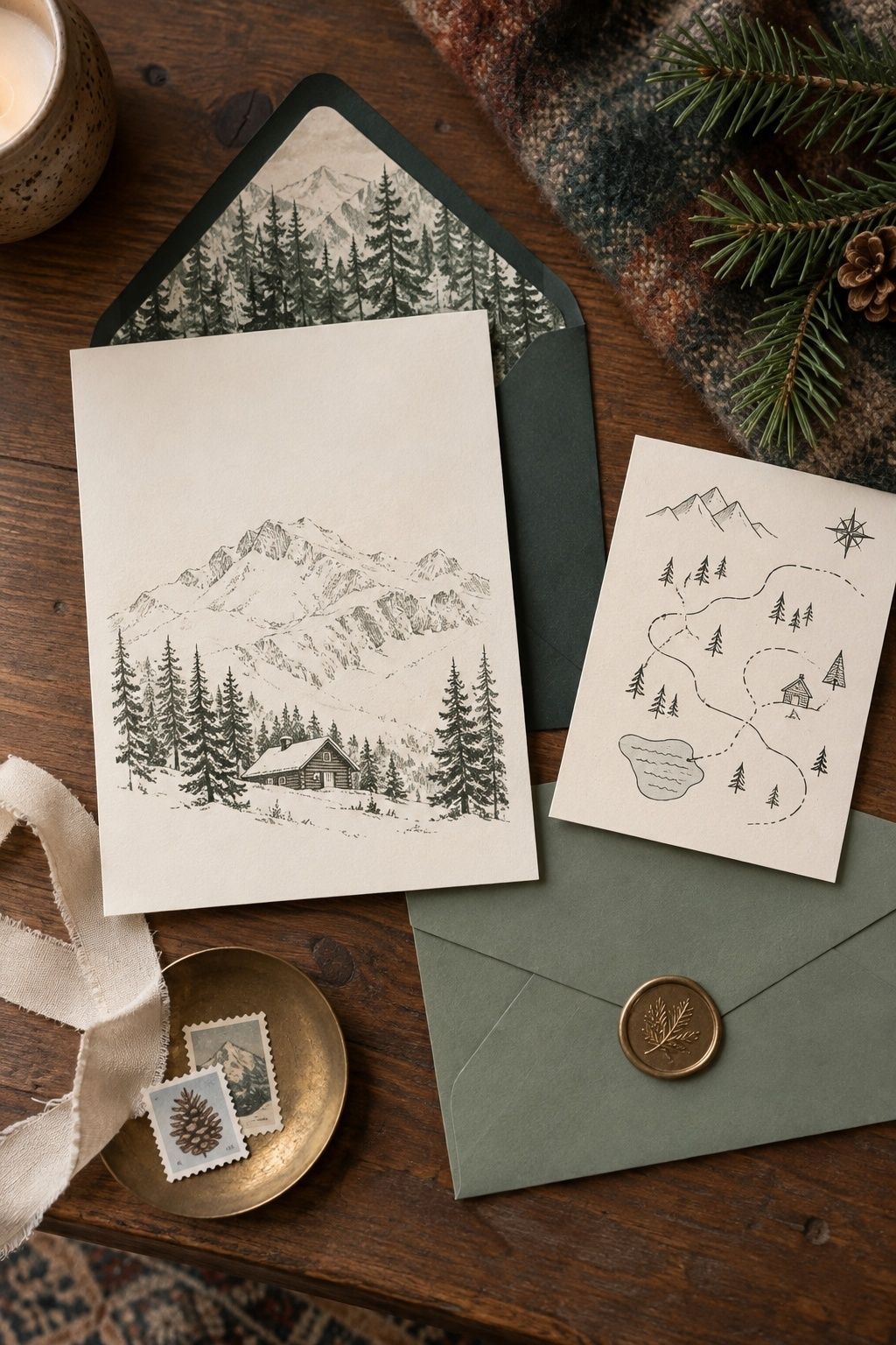 Mountain lodge wedding invitation