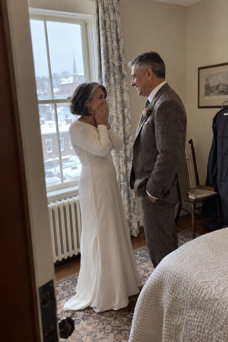 Indoor Window Light First Look at an intimate winter wedding.
