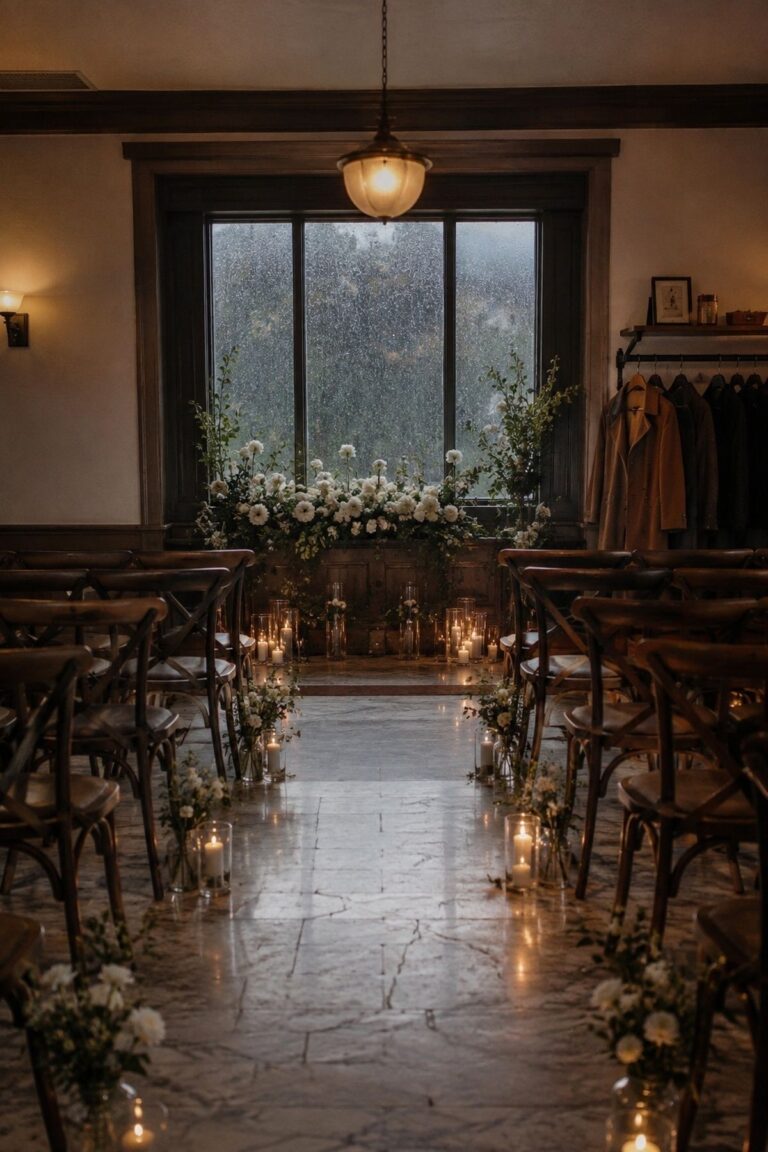 Confirm the Indoor Ceremony Backup First for a winter wedding rain plan