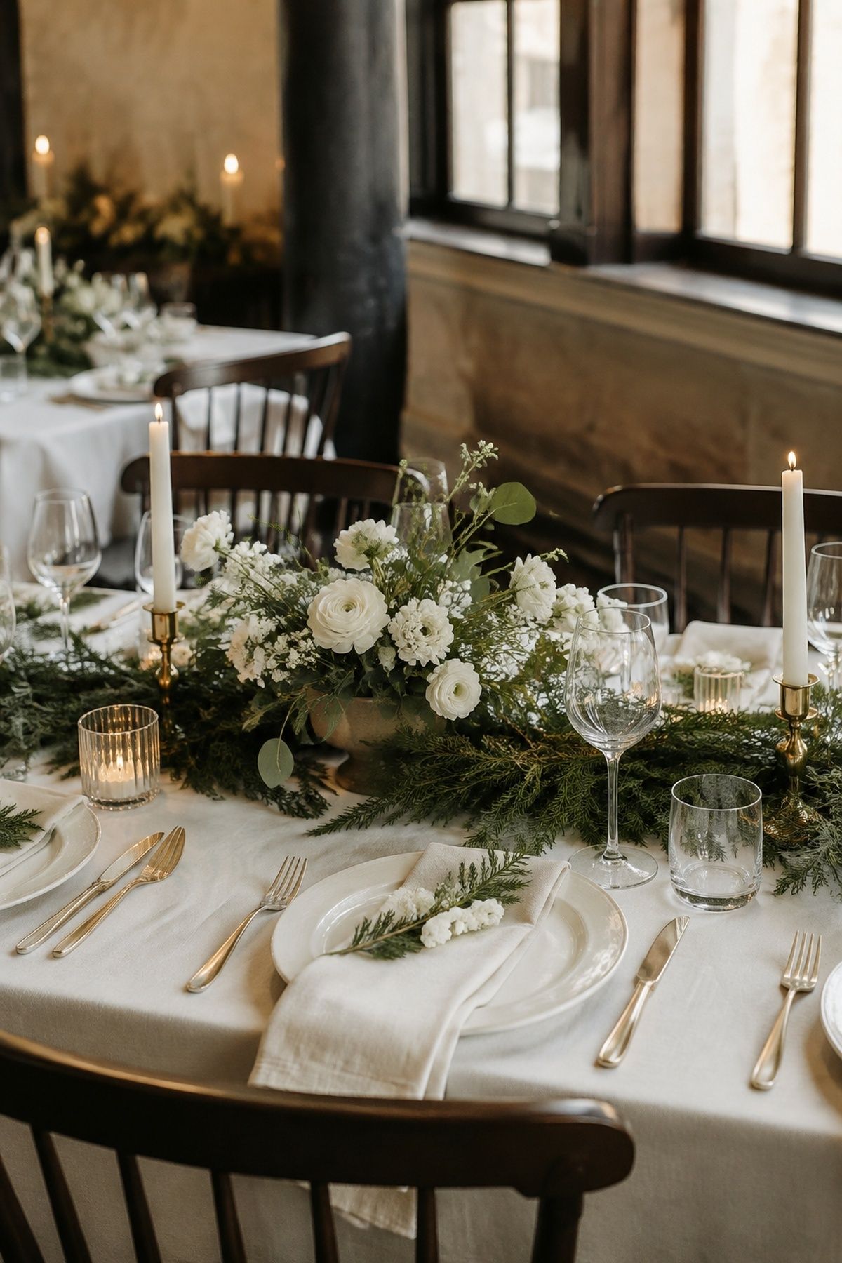 Winter table styled in one clear color direction
