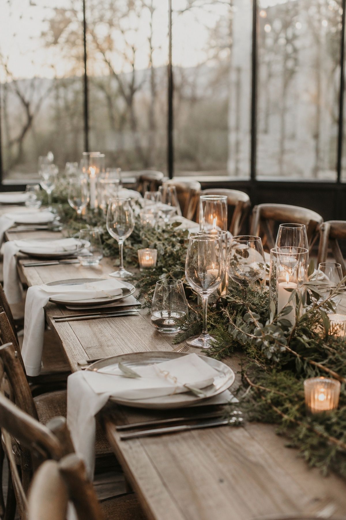 Low greenery runner down the table