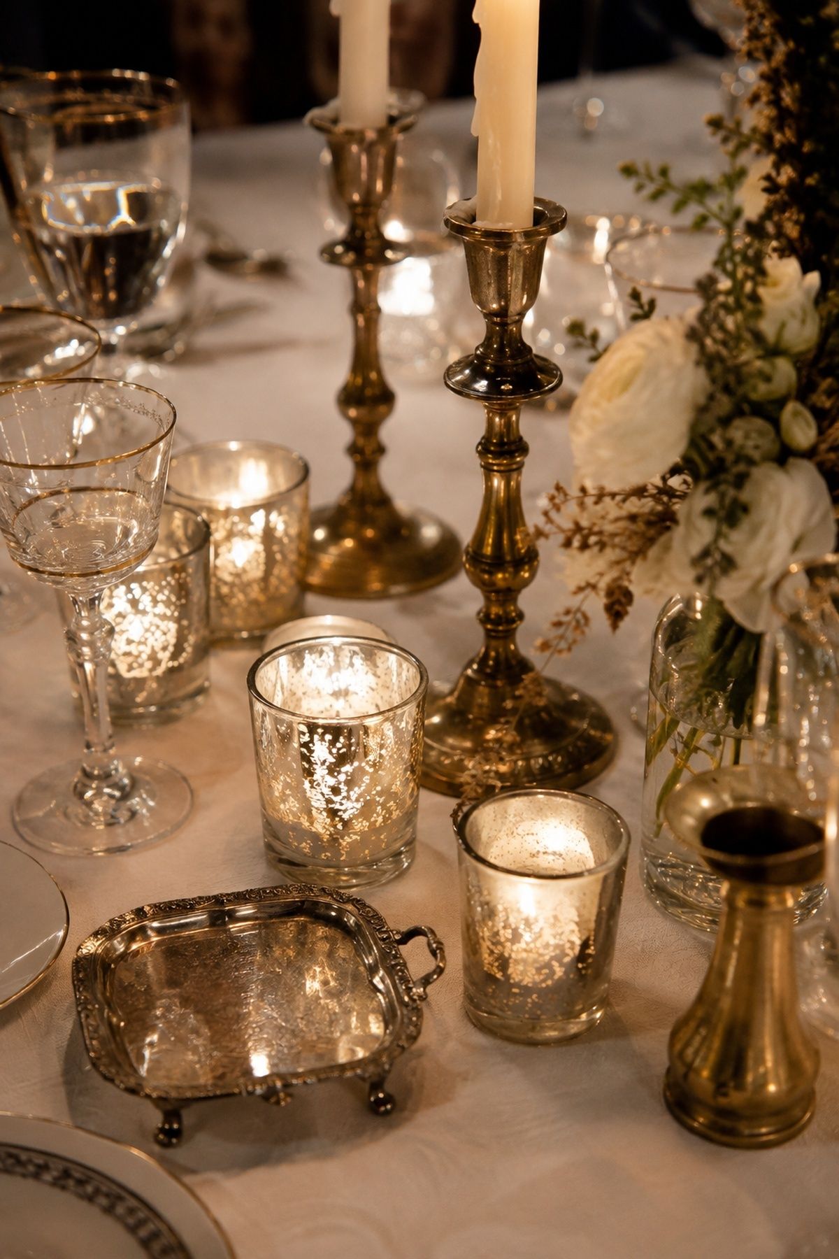 Mercury glass and brass catching the light