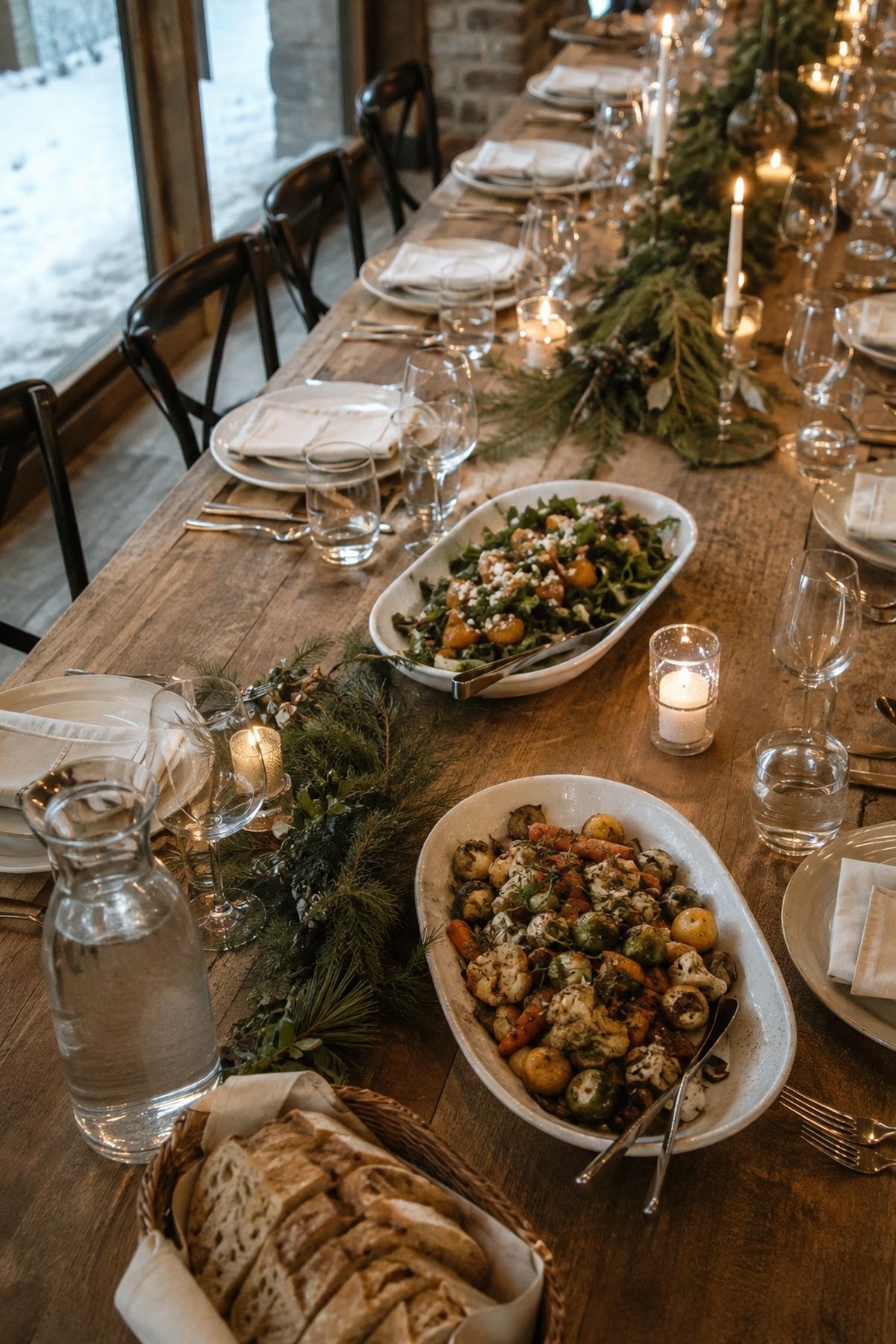 Winter table leaving room for family-style service